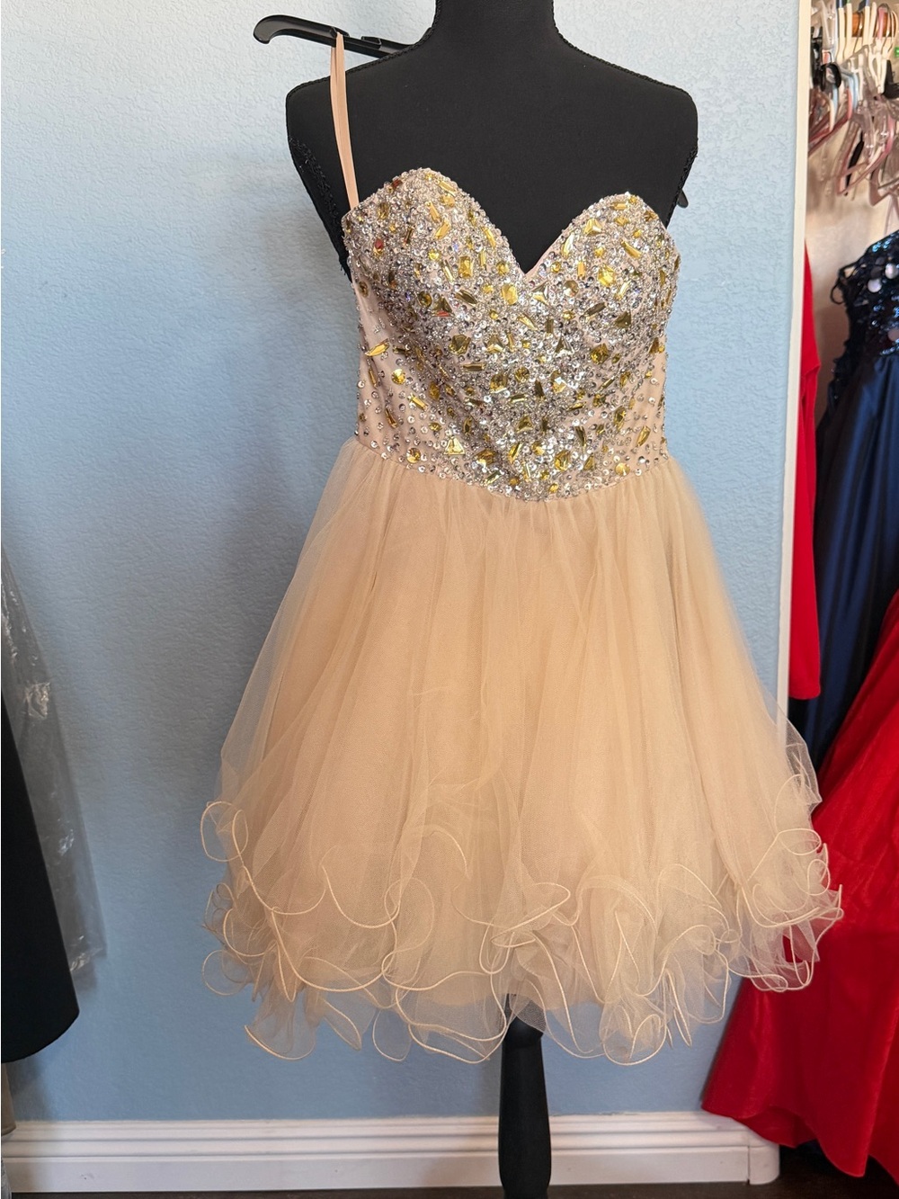 Beaded Champagne Tulle Party Dress for Girls